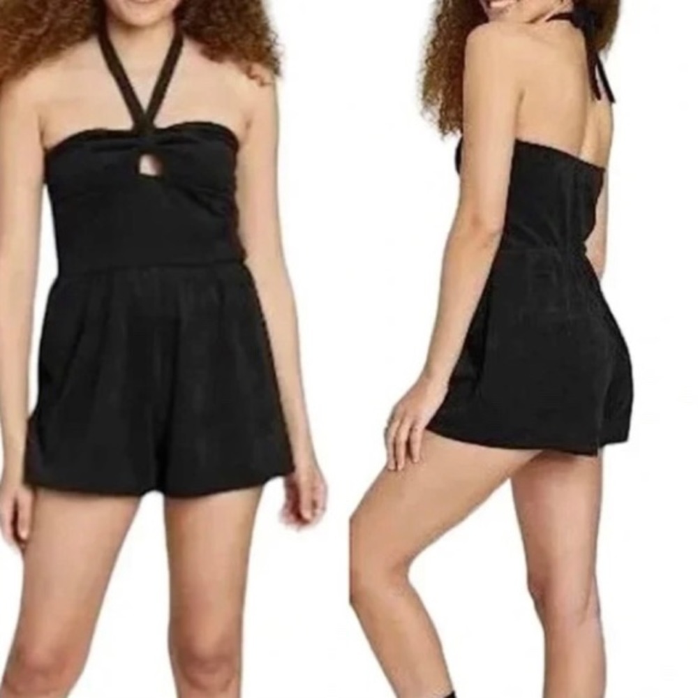 NWT Wild Fable Black Towel Terry Cloth Romper Halter Size XL